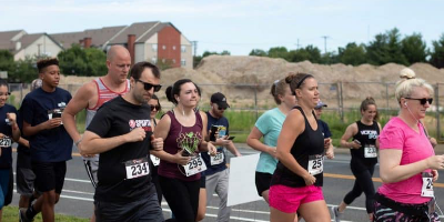 A group of people running